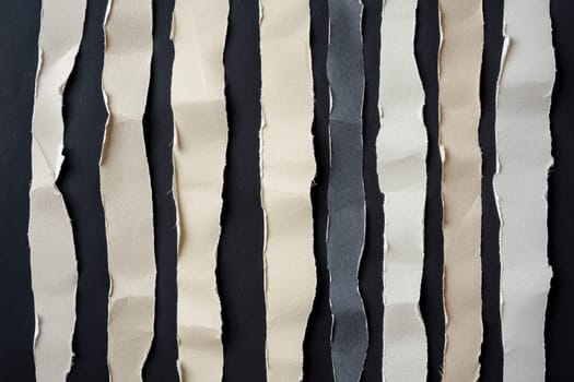 A symmetrical arrangement of torn paper strips in neutral tones lies on a dark background. this stylish and minimalist composition is ideal for professional presentations, adding a touch of elegance and sophistication to any design.