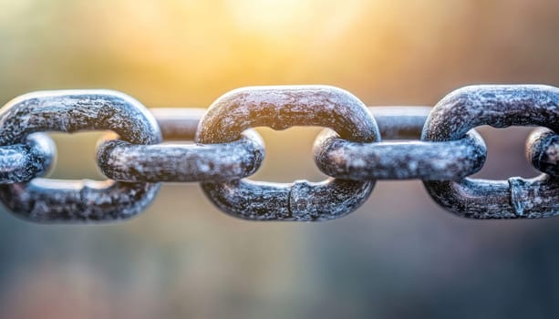 A Strong metal chain links symbolize unity and strength in teamwork