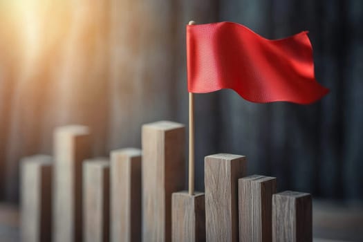 A Dynamic business chart with red flag symbolizing goal achievement