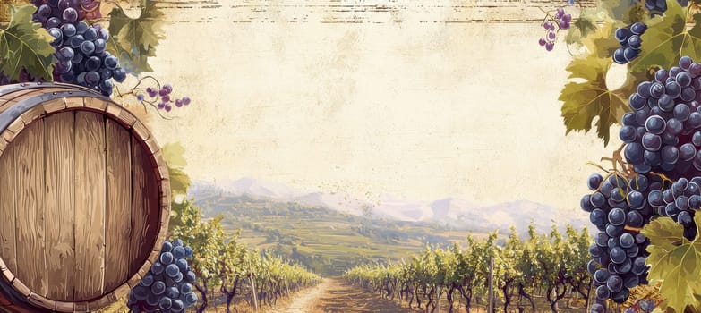 Rustic vineyard email signature design featuring soft grapevine illustrations and a wooden barrel effect. the profile picture is oval-framed, enhancing the vineyard theme. ideal for print, card, and poster designs with a classic touch.