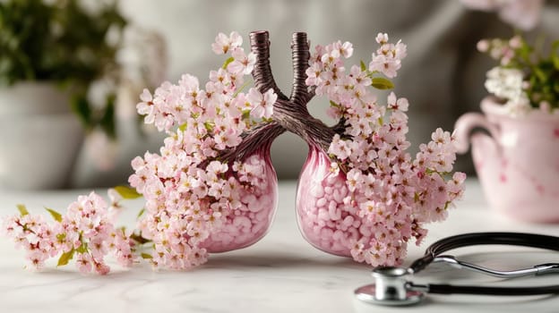 Lung demonstration: respiratory model, tuberculosis awareness, medical diagnosis, disease prevention, global health focus, care initiative, infection control, educational display, healthcare effort
