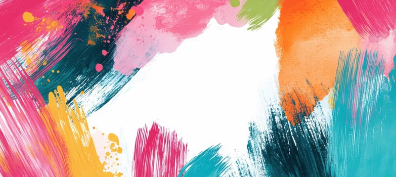 Bold abstract art featuring colorful shapes and dynamic brushstrokes surrounding a blank area. the vibrant design is perfect for crafting personalized messages on greeting cards for modern and creative occasions, enhancing visual appeal.