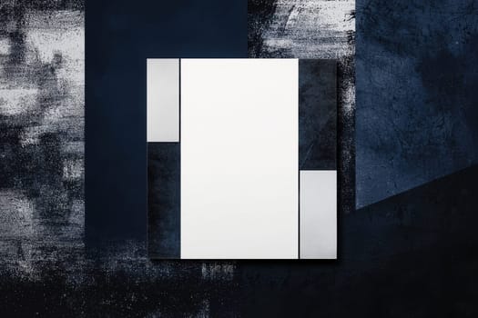 Sleek design template featuring a dark navy and silver theme with modern geometric accents. the central empty space offers versatility for adding professional messages. perfect for business occasions and corporate communications.