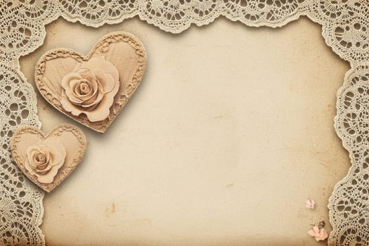 Vintage sepia background with a delicately laced heart, offering a timeless and elegant template for romantic greeting cards. perfect for adding personalized love notes for anniversaries or valentines day celebrations.