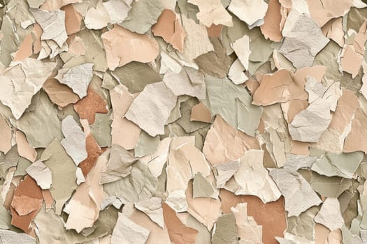Randomly arranged small torn paper fragments in muted earthy tones create a seamless pattern. ideal for adding subtle texture to web designs or enhancing product packaging with a natural, organic feel.