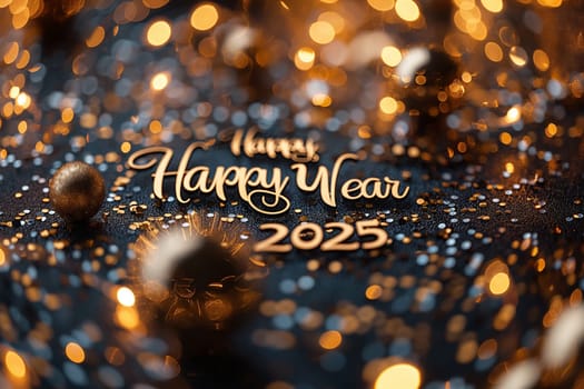 Sparkling gold and silver ornaments create a joyful atmosphere for the New Year celebration of 2025.