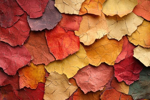 Layers of torn paper in rich autumn hues, showcasing a textured aesthetic with varying shades of red, orange, and yellow. perfect for fall-themed marketing campaigns, creative design projects, and seasonal promotions.