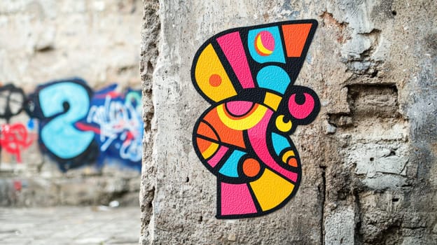 Vibrant street art-inspired vinyl sticker brings life to a weathered urban wall. bold graffiti brushstrokes in vivid colors create a dynamic contrast against the textured concrete, blending urban decay with artistic expression.