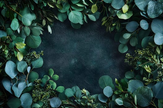 Botanical-themed template featuring eucalyptus leaves with a blank center for text. perfect for eco-friendly messages, this fresh and natural design suits various occasions, appealing to nature lovers and minimalistic design enthusiasts.