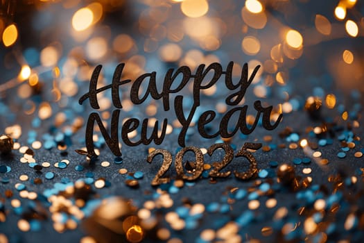 Colorful confetti and glittering lights create a festive atmosphere welcoming the New Year with excitement.