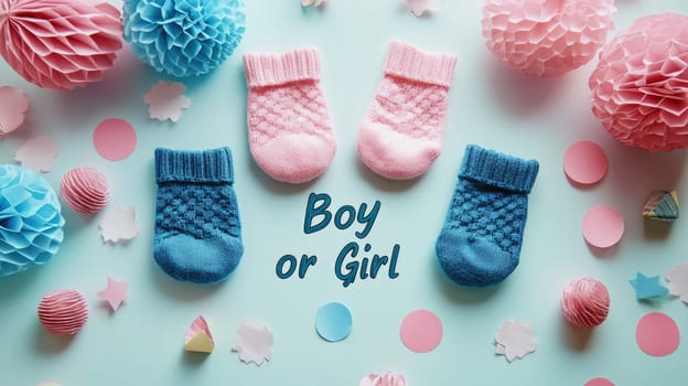 Gender celebration, a joyful party with pink and blue, a heartfelt moment of excitement and togetherness as the boy or girl reveal becomes a cherished part of the family celebration