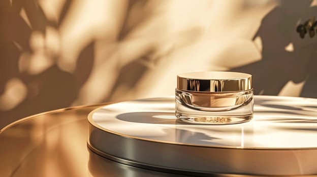 Cosmetic cream in a glass jar. Skin care concept. Background for beauty products