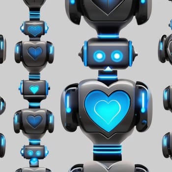gray robot with blue heart modern technology. High quality photo