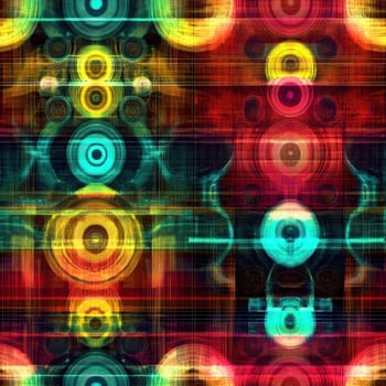 Seamless abstract background with overlapping circles and lines creating a colorful and futuristic design