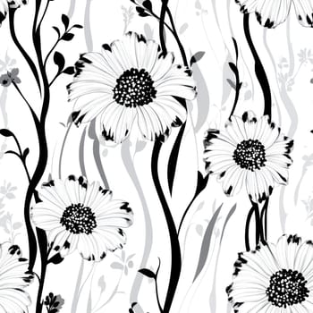 Seamless floral pattern with elegant daisies and winding vines, creating a stylish and sophisticated design