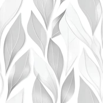 White and gray leaves are overlapping, creating a seamless, elegant, and natural pattern
