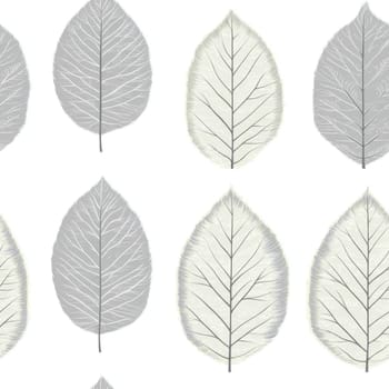 Elegant seamless pattern featuring stylized leaves in shades of silver and beige, perfect for nature inspired designs