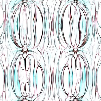 Intricate turquoise and red lines swirling together on a white background, forming a seamless abstract pattern, ideal for modern and decorative designs