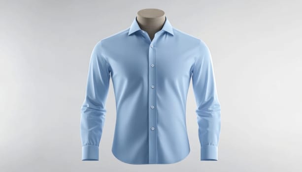 Light blue dress shirt with long sleeves, perfect for business attire, displayed on a mannequin