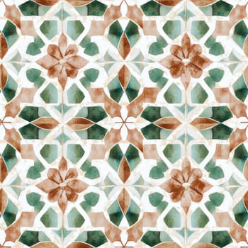 Earthy toned watercolor pattern captures the beauty of moroccan tile design, creating a seamless and intricate backdrop