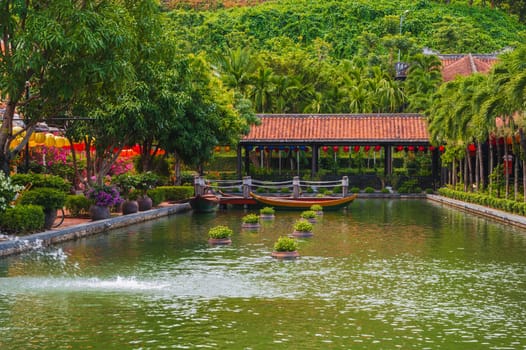Traditional covered bridge at Ba Na Hills near Da Nang, Vietnam.