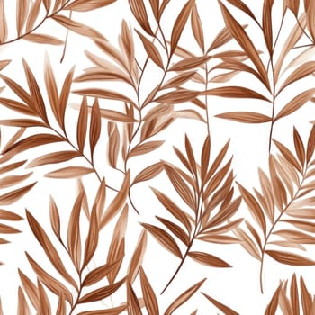Seamless pattern with brown tropical leaves creating a botanical design on a white background