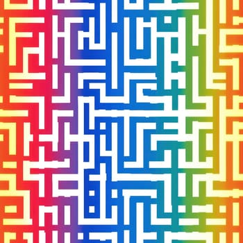 Intricate maze pattern forming a vibrant and colorful backdrop, ideal for designs related to problem solving, challenges, and strategy