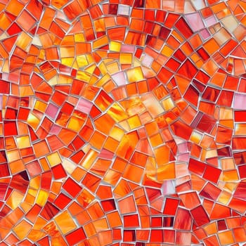 Close up view of a vibrant orange mosaic tile pattern, showcasing artistic craftsmanship and intricate design