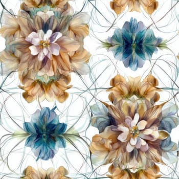 Seamless watercolor floral pattern creating a beautiful kaleidoscope design with soft, elegant colors, perfect for textile, packaging, and wallpaper