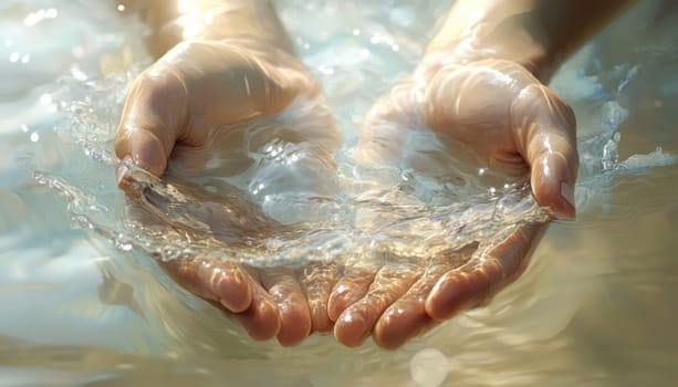 Woman holding clean, clear, sparkling water in her cupped hands
