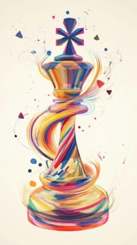 King chess piece with vibrant colors emerging from a swirling paint stroke, symbolizing creativity, strategy, and leadership