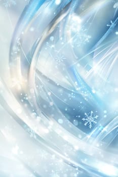 Abstract christmas background with snowflakes falling on blue and white light trails
