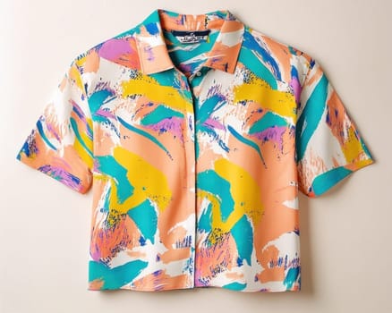 Vibrant summer shirt featuring an abstract brushstrokes pattern in a mix of pastel colors, creating a stylish and artistic look