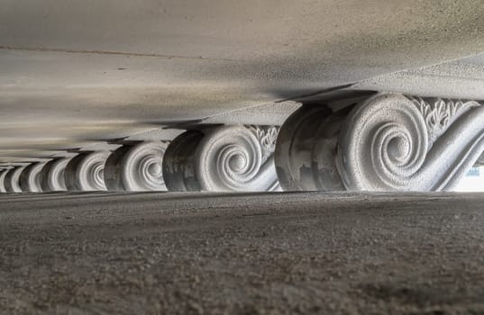 Bangkok, Thailand 23 Dec,2024 - Details of Column capital decor with engraved patterns. Architectural element of building decoration, use it as your Wallpaper, Poster and Space for text, Selective focus.