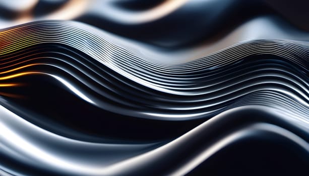 Abstract digital artwork depicting waves flowing like liquid metal, showcasing dynamic motion, metallic textures, and futuristic aesthetics.