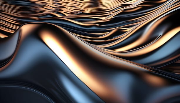 Abstract digital artwork depicting waves flowing like liquid metal, showcasing dynamic motion, metallic textures, and futuristic aesthetics.