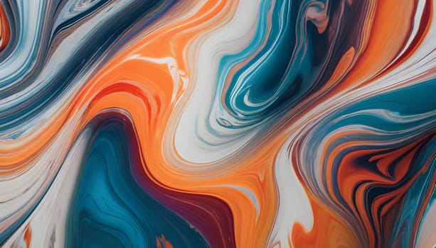 A vibrant abstract design featuring swirling paint patterns, resembling a marble texture, showcasing dynamic motion and striking color contrasts.