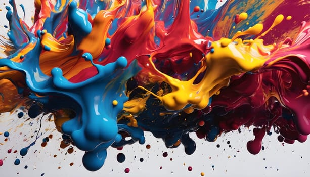 A dynamic and chaotic art piece created with random splashes of vibrant paint, showcasing energy, creativity, and abstract expression.