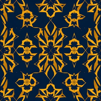 A seamless geometric pattern in luxurious gold and navy blue hues, offering an elegant and sophisticated design aesthetic.