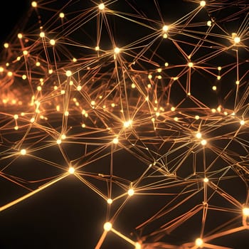 A network of glowing wireframe connections, showcasing interconnected nodes with vibrant neon lights and a digital, futuristic feel.