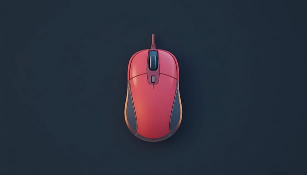 A lone crimson mouse glows against an abyssal blue, like an ember in the night. Its sleek lines and fiery cable evoke a silent, pulsating energy, as if waiting for a touch to ignite action. The ambient calm is charged with anticipation, a quiet before the storm of digital clicks and whirs.