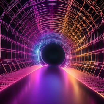 An abstract wireframe tunnel featuring a glowing center, creating a sense of depth and modern, futuristic aesthetics.