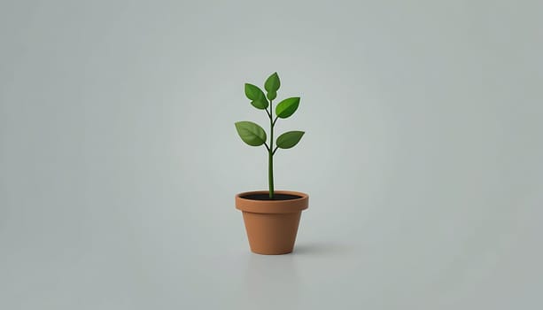 A solitary sapling, its leaves a vibrant green, reaches upward from a terra-cotta pot, cradled in a vast, quiet expanse of pale blue. Hope glimmers amid isolation.