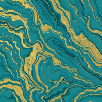 Sophisticated abstract liquid marble textures in teal and gold, blending fluid patterns for a luxurious and elegant design aesthetic.