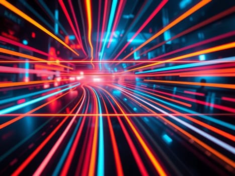 A high-tech abstract background featuring vibrant neon lines creating a futuristic and dynamic visual effect.