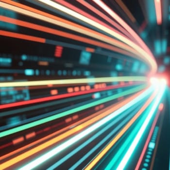 A high-tech abstract background featuring vibrant neon lines creating a futuristic and dynamic visual effect.