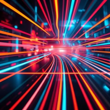 A high-tech abstract background featuring vibrant neon lines creating a futuristic and dynamic visual effect.