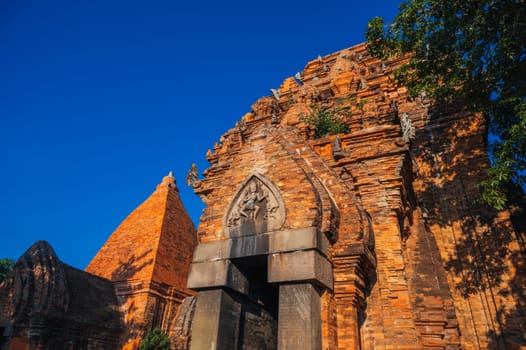 Po Nagar Cham Towers in Nha Trang in Vietnam. Ancient ruins of a Hindu temple in Asia in summer