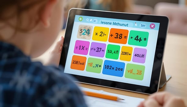 In a warm, sunlit room, a young mind engages in a vibrant puzzle on a tablet. The air buzzes with curiosity and determination. Colorful tiles dance before eager eyes, hinting at a world of discovery and growth.