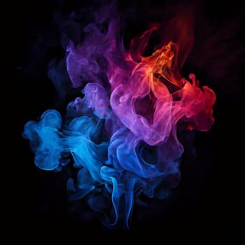 Symmetrical patterns of colorful smoke flowing gracefully against a dark background, creating a mesmerizing and vibrant abstract effect.